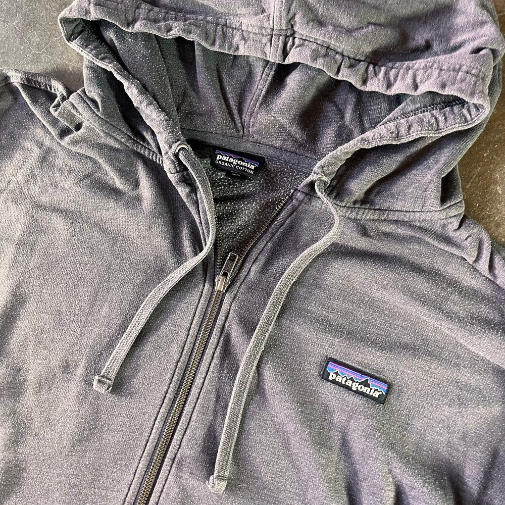 mens modern patagonia gray comfy hiking granola organic cotton hoodie size XL